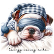 Cute baby sleeping dog bulldog with funny quote Energy saving mode as T shirt print world sleep day