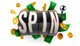 Fototapeta  - Black slot machine wins the jackpot. Spin. Casino jackpot.