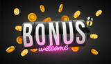 Fototapeta  - Black slot machine wins the jackpot. 777 Welcome bonus. Casino jackpot.