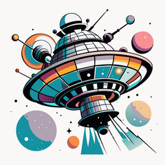 Wall Mural - Space ship vector illustration. Fantastic space probe in deep space. SVG version.	