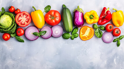 Wall Mural - A row of vegetables including tomatoes, onions, and peppers