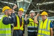 © BESTIMAGE - Group of colleague Engineer team join stack hand together with Spirit diversity solidarity power team in factory. foreman Join hand show oneness unity together teamwork friendship empower.