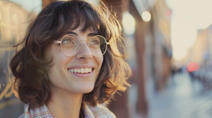 Sticker - pretty smiling woman in transparent glasses generative ai