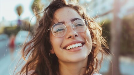 Sticker - pretty smiling woman in transparent glasses generative ai