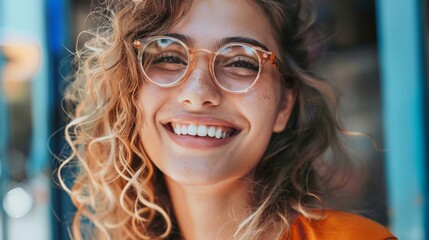 Sticker - pretty smiling woman in transparent glasses generative ai