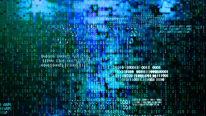 Abstract binary code background. Cyberspace, digital technology pattern. 3D rendering illustration.