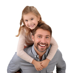 Wall Mural - Father and Daughter Piggy Back Ride Isolated on Transparent Background
