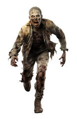 Wall Mural - Zombie Running Isolated on Transparent Background
