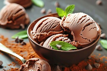 Wall Mural - Chocolate ice cream in a bowl with mint