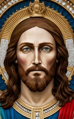 Beautiful face of Jesus Christ in technicolor and diamond cuts, forming the face of Jesus Christ