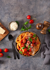 Wall Mural - spaghetti with meatballs and tomato sauce, italian pasta