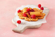 waffles with Norwegian brunost traditional brown cheese and raspberry jam