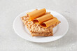 crispbread with Norwegian brunost traditional brown cheese