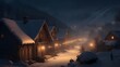 a snowy alpine village at twilight