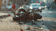 A devastating traffic collision scene showing a destroyed bike, generative Ai