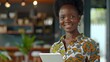 Portrait Of A Happy African Businesswoman Holding A Digital Tablet In Her Office, Background HD For Designer        