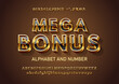 Premium gold alphabet with a thin gold outline and a glossy black center in depth. Chic golden glossy 3D font with signs, symbols and numbers. Mega Bonus