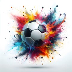 Soccer Ball with Colorful Paint and Smoke Splashes