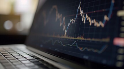 Aufkleber - A close-up of a laptop screen showing a stock market graph with fluctuating trends, representing volatility and risk management in investments.