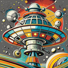 Wall Mural - Space ship vector illustration. Fantastic space probe in deep space. EPS version.