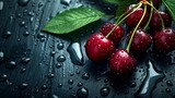 cherry water drops on a black background