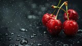 cherry water drops on a black background