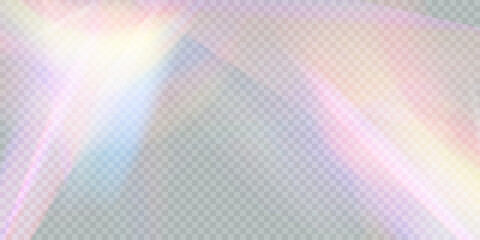 Wall Mural - Blurred rainbow refraction light effect overlay effect. Light lens prism effect on a transparent background. Vector abstract illustration.	
