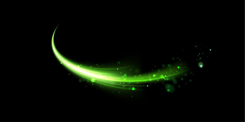 Fototapete - Green line curve light effect. Glowing green semi-circle. Abstract effect of light energy movement.