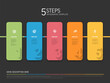 Dark five solid color card steps template with big numbers icons and description