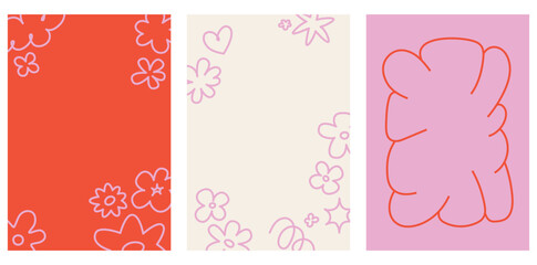 Aufkleber - Vector set of stickers, scribbles and doodles in simple linear hand drawn style with copy space, minimal monoline design elements for posters, social media, print, banners..