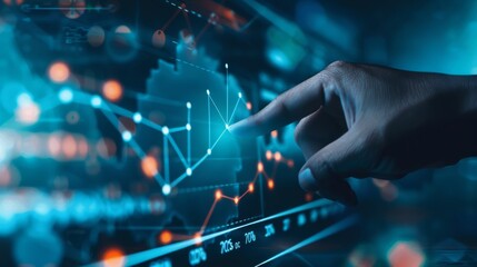 Leinwandbilder - A hand pointing at a rising trend line on a financial graph, symbolizing opportunity and growth potential in business investments.