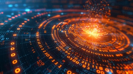 Elliptical orbit of binary numbers, depicting data revolving around a digital sun, perfect for spacethemed projects