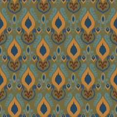 Wall Mural - Ethnic wallpaper, seamless fabric pattern, abstract ikat, carpet, fabric, batik