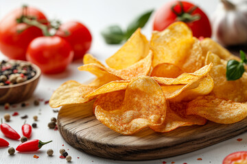 Chips potato wedges with ketchup, herbs isolated on white background, Image for cafe menu, Banner