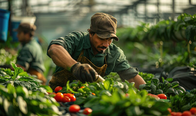 Wall Mural - A chef harvesting fresh vegetables on a farm