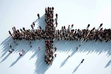 Wall Mural - aerial view of a crowd grouped in the shape of a cross