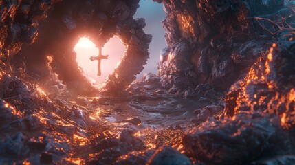 Wall Mural - grotto by the sea with a heart shape