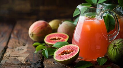 Wall Mural - Jug of guava juice on wooden table