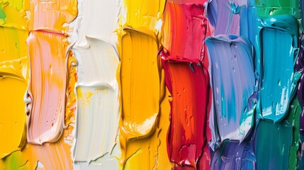 Fototapete - A rainbow-colored palette of paint strokes on an artist's canvas, representing creativity, diversity, and self-expression.