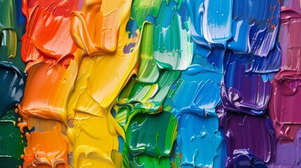 Fototapete - A rainbow-colored palette of paint strokes on an artist's canvas, representing creativity, diversity, and self-expression.