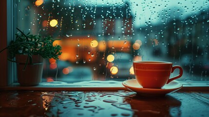 Sticker - Warm Coffee, Cold Rain outside the window