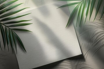 Wall Mural -  logo mockup paper.Square Paper Mockup with realistic shadows overlays leaf. Shadow Of A Tropical Plant. 