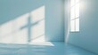 © Faith Stock - White empty room with window and rays of light, cross shadow on the wall. 3d rendering