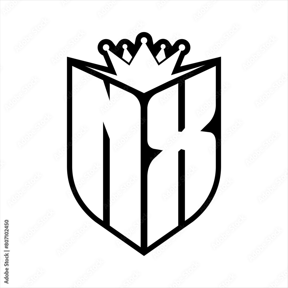 NX Letter bold monogram with shield shape and crown inside shield black ...