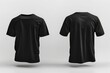 3D, blank black t-shirt front and rear on grey background, template, mockup, copy space, design