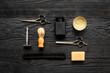 Set of barber tools for shaving and cosmetic beauty products for men