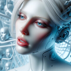 Sticker - portrait of blonde android woman 