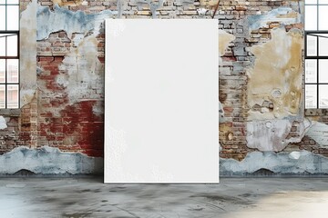 Wall Mural - White Blank Poster in crack brick wall and concrete floor room,Template Mock up for your content 