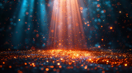 Gold and Yellow color rays glitter spotlights with elegant an empty stage abstract background