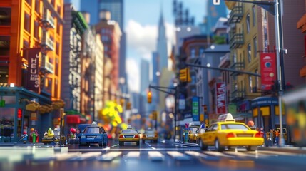 Naklejka na meble Close-up of a bustling street corner with towering skyscrapers and iconic landmarks, capturing the energy of the vibrant capital city.